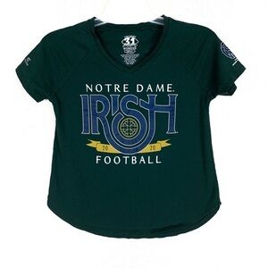 Notre Dame Irish Football T Shirt Womens Small Green V Neck Short‎ Sleeve